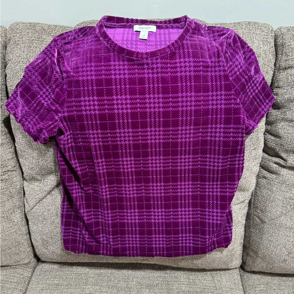 Nine West plaid shirt. Faux velvet